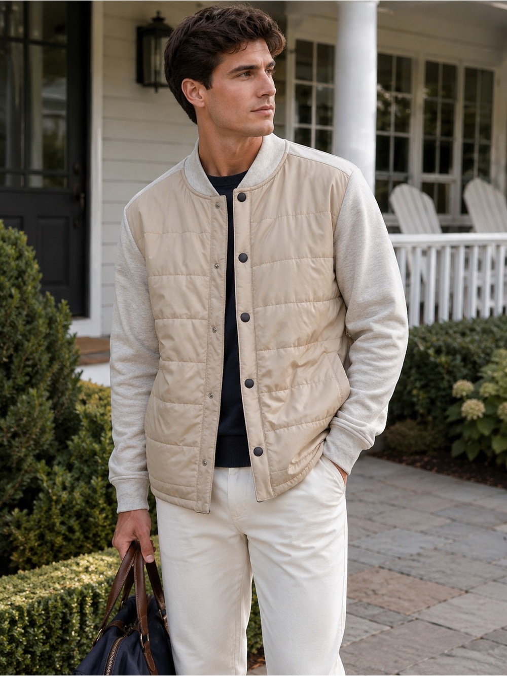 Banana Republic Quilted Hybrid Jacket | Men’s Medium | Beige & Oatmeal